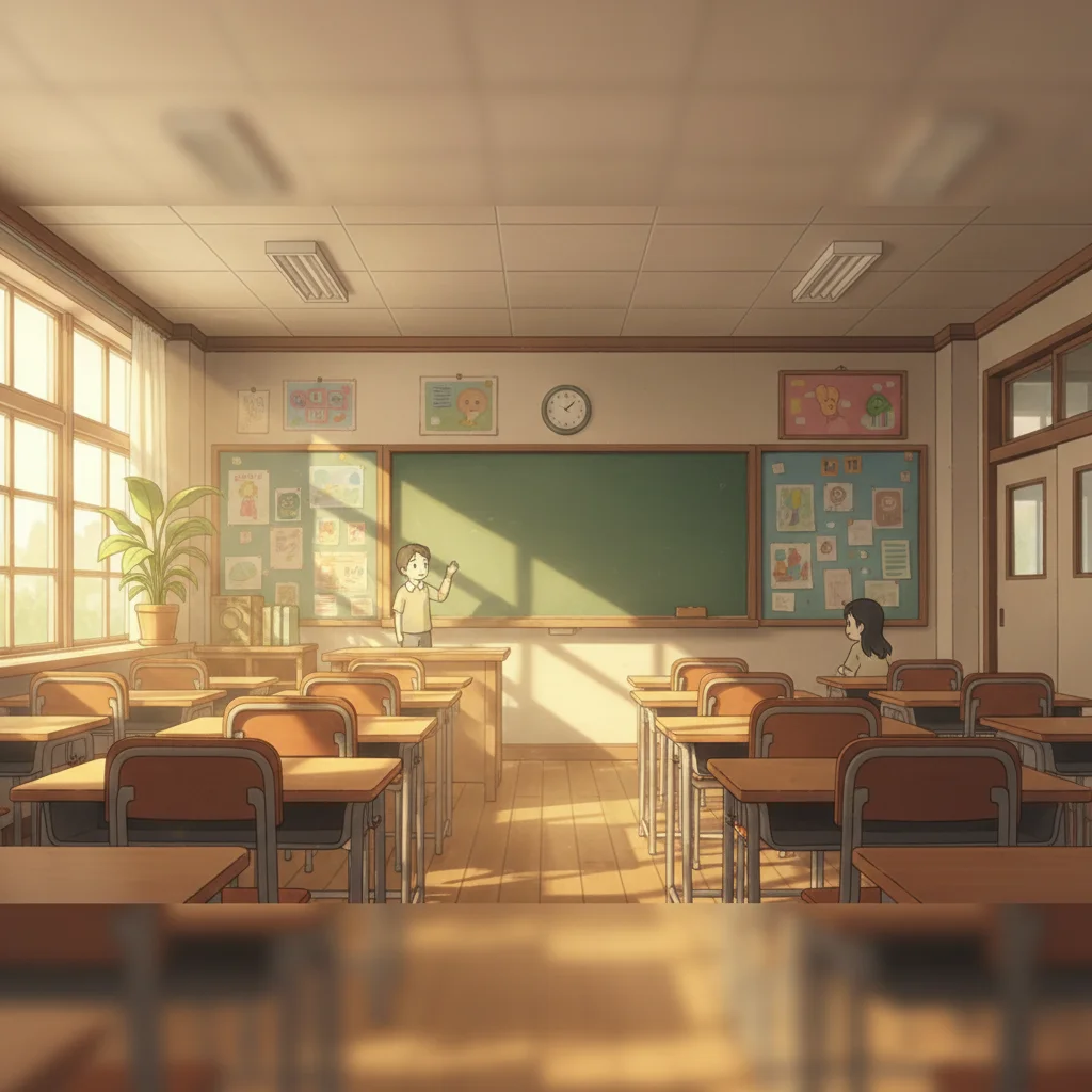 A warm cartoon classroom for Curibara's First Day