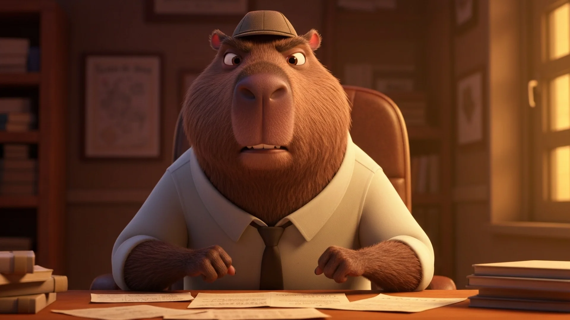 Detective focused, more evidence on table
