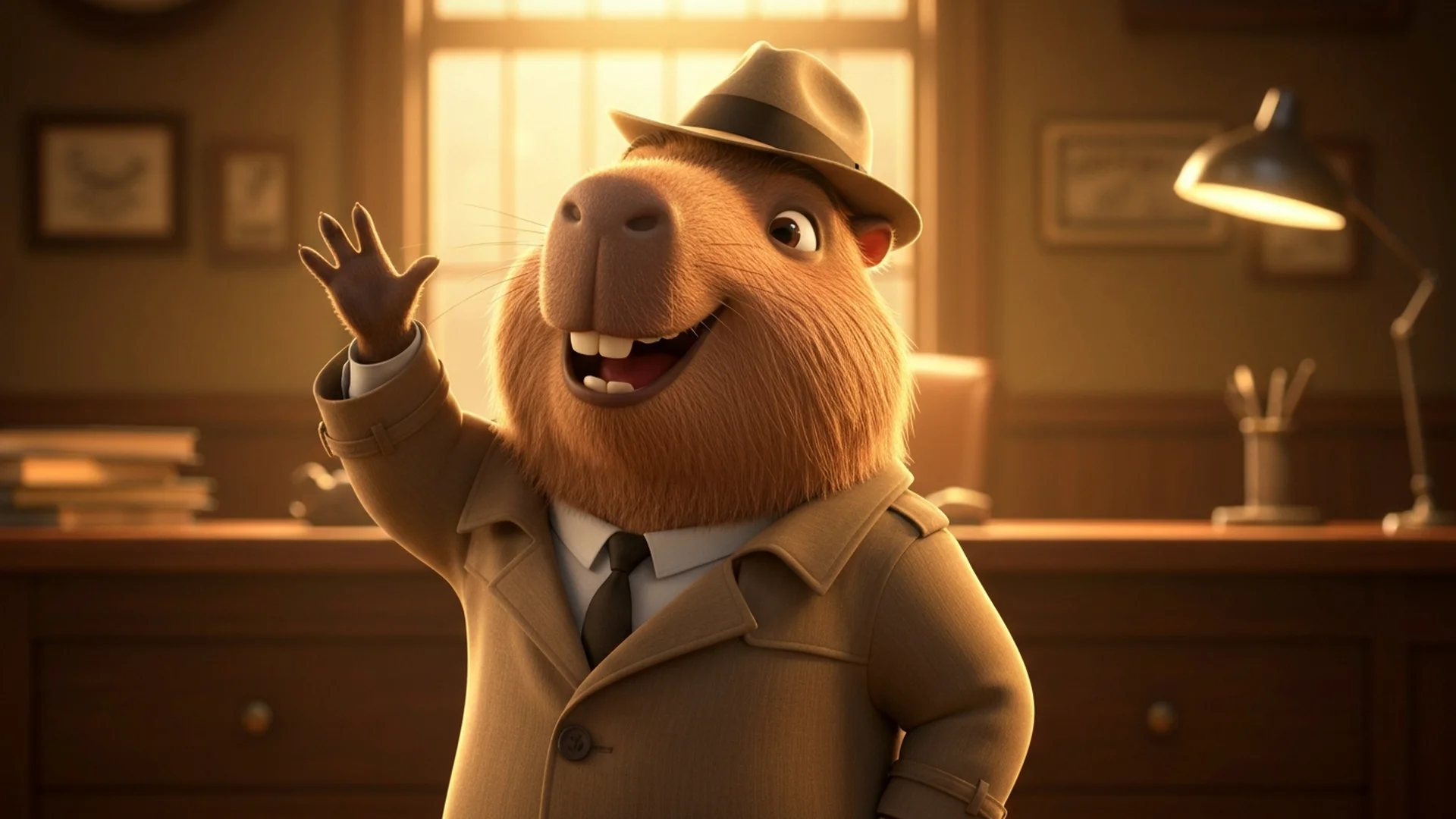 Detective Curibara waving hello